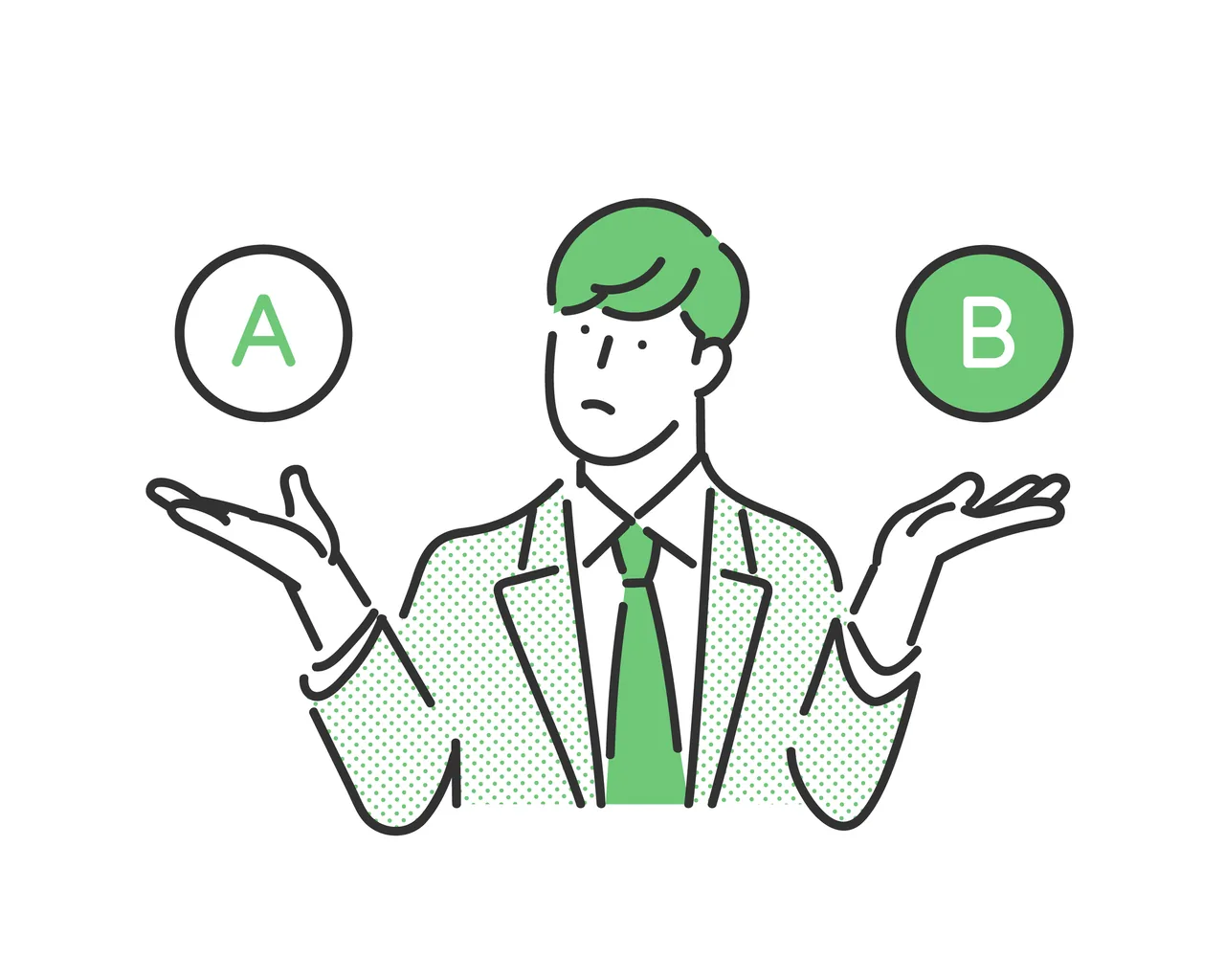 AとBのどちらを選ぶか迷うイラスト